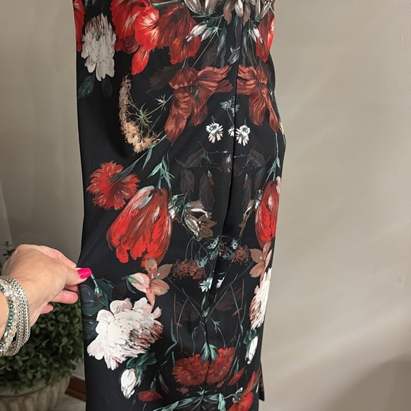 Express floral on black Strapless Sheath bodycon midi Dress formal zippered  12 - Picture 5 of 15